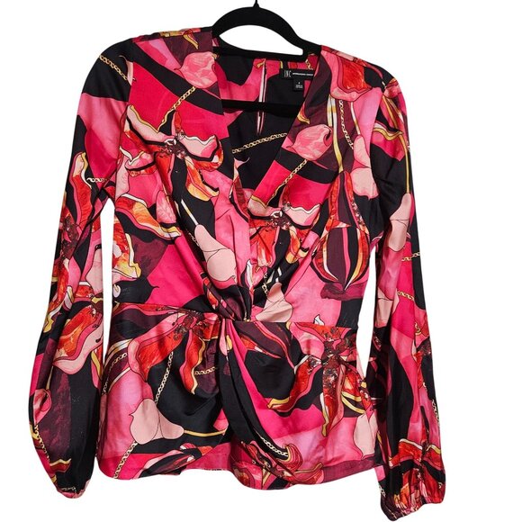 INC Women’s Twist Blouse Pink Print 6 Maximalist Power Top Night Out Bold - Picture 2 of 13